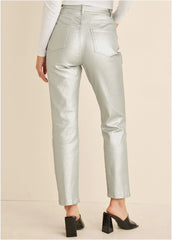 Metallic Straight Leg Jeans Silver Metallic
