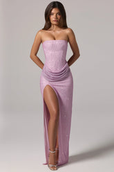 Embellished Bandeau Cowl Waist Maxi Dress in Pink