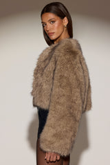 Cropped Faux Fur Jacket in Light Brown