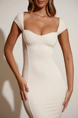 Modal Sweetheart Neck Cap Sleeve Maxi Dress in Ivory