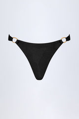 Hardware Detail Thong Bikini Bottoms in Black