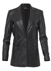 Faux Leather Blazer Jet Black