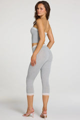 Modal Lace Trim Mid Rise Capri Leggings in Grey Marl
