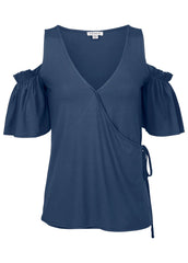 Cold Shoulder Wrap Blouse Ensign Blue