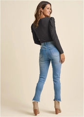 Puff Shoulder Long Sleeve Top Black