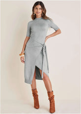 Tie Side Sweater Dress Light Heather Grey