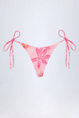 Side Tie Thong Bikini Bottoms in Pink Orchid Print