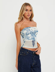HARRIETT TUBE TOP BLUE TATTOO TATTOO PRINT