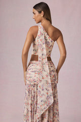 Scarf Detail One Shoulder Top in Primrose Floral Print