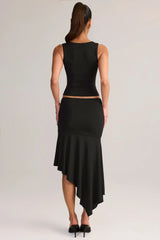 Modal Low Rise Asymmetric Midaxi Skirt in Black