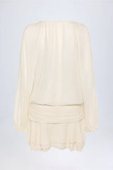 Lace Up Balloon Sleeve Mini Dress in Ivory