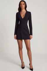 Structured Single Breasted Blazer Mini Dress in Black