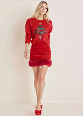 Sequin Tree Sweater Haute Red