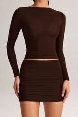 Modal Ruched Long Sleeve Top in Chocolate Brown