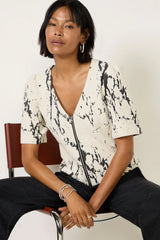 Courtney Jacquard Zip Front Top