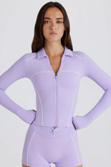 Soft Active Contrast Zip Up Jacket in Lilac