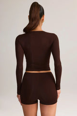 Modal High Rise Bodycon Mini Shorts in Chocolate Brown