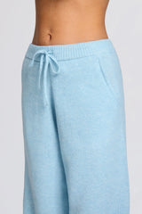 Knit Mid Rise Wide Leg Joggers in Powder Blue