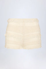 Ruffled Mid Rise Shorts in Ivory