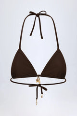 Charm Detail Triangle Bikini Top in Dark Chocolate