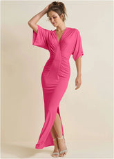 Drape Sleeve Maxi Dress Hot Pink