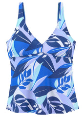 Triangle Halter Tankini Top Blue White Tropic