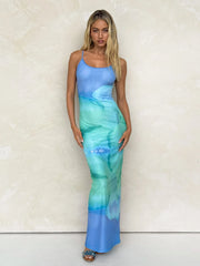 ARDON MAXI DRESS BLUE MACRO FLORAL BLUE HIBISCUS