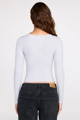 Ribbed Modal Ruched Long Sleeve Top in Grey