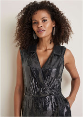 Sleeveless Sequin Jogger Jumpsuit Jet Black