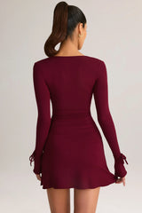 Modal Long Sleeve Mini Dress in Wine