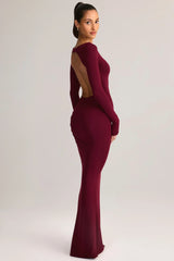 Modal Ruched Backless Maxi Dress in Wine