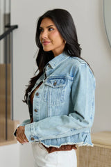 Eden Light Wash Ruffled Hem Denim Jacket