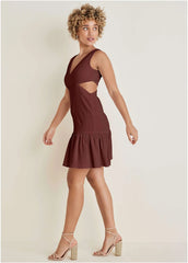 Fluted Satin Mini Dress Auburn