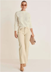 Mock Neck Knit Sweater Off White