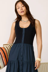 Susannah Scoop Neck Twofer Midi dress