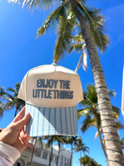 KenzKustomz Blue Stripe Vintage Trucker Hat Enjoy the Little Things