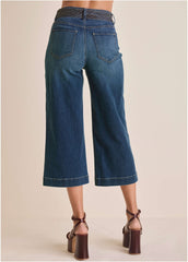 Belted Wide Leg Crop Jean Dark Wash