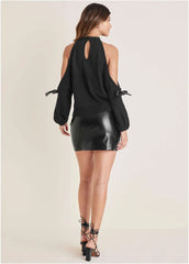 Cold Shoulder Bow Sweater Jet Black