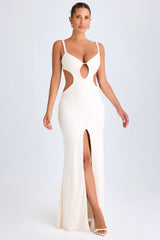 Ruffle Appliqué Cut Out Maxi Dress in White