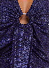 Metallic Halter Midi Dress Deep Blue