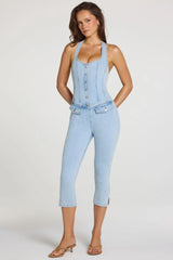 Denim Capri Jumpsuit in Light Denim