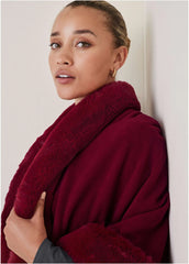 Fur Trim Wrap Shawl Red