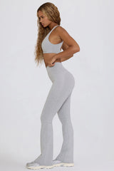 Soft Active V Waist Pocket Flared Leggings in Grey Marl