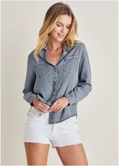 Chambray Button Down Top Medium Wash