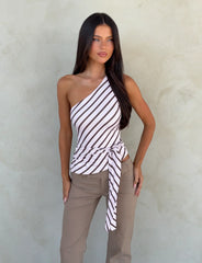 LYLE ONE SHOULDER TOP PINK STRIPE