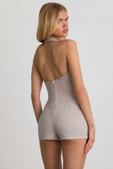 Button Down Halterneck Playsuit in Ecru