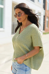 Alana Olive Open Knit Short Sleeve Sweater