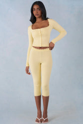 Knit Mid Rise Capri Trousers in Butter Yellow