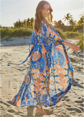 Sheer Caftan Cover Up Blue Multi