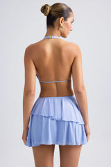 Ruffled Cut Out Halterneck Mini Dress in Periwinkle Blue